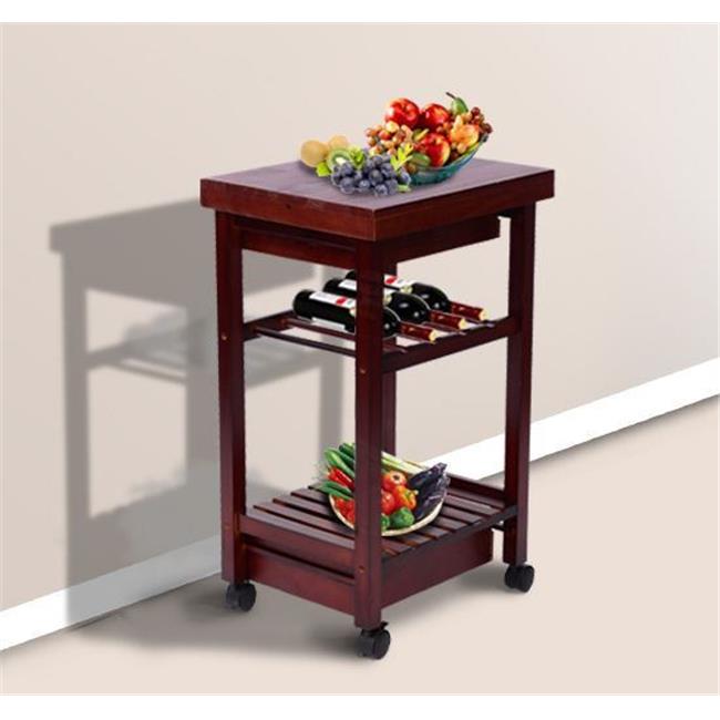 Rolling Wooden Storage Cart Kitchen Trolley with Drawers & Wine Rack