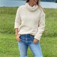 thumbnail image 4 of Meresysid Women Turtleneck Oversized Sweaters Long Sleeve Hem Tunic Pullover Knit Tops White S, 4 of 6