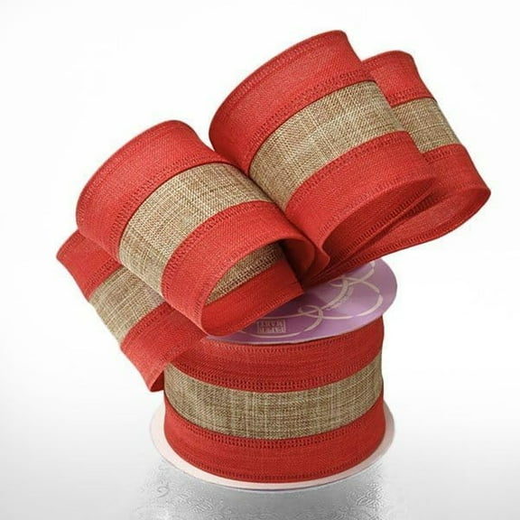 Red With Natural Center Wired Ribbon - 2 1/2in. X 10 Yards (561628151) - Christmas Ribbons, Valentines Day Ribbons