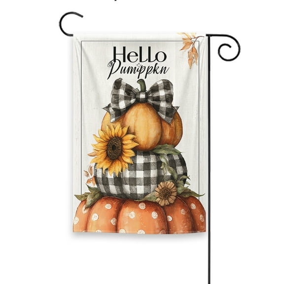 Pumpkin and Sunflower 18x12 Inch Durable Polyester Seasonal Garden Flag, Floral Welcome Banner, Double-Sided Outdoor Decor