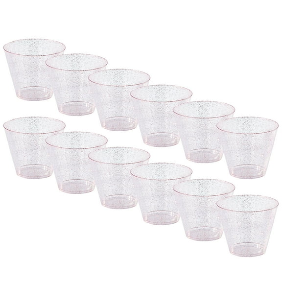 Fun Express 9 oz. Mega Bulk 100 Count Small Clear Disposable Plastic Cups with Pink Glitter