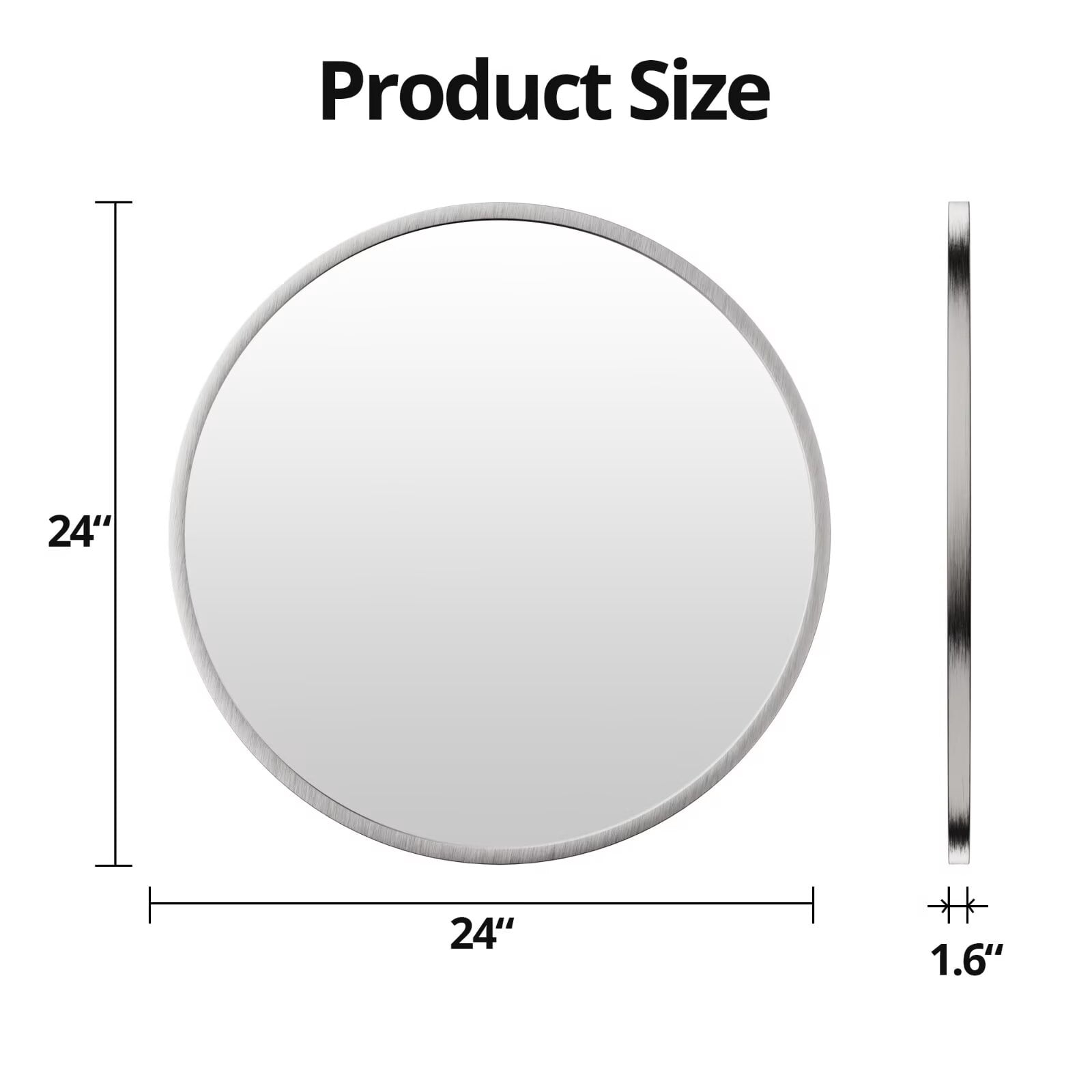 24 Inch Bathroom Mirror, Wall Mounted Round Mirror with Brushed Sliver Aluminum Frame, Modern Circle Hanging Mirror for Bathroom, Living Room