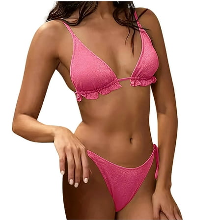 BSDJILFG Bikinis Sets for Women 2-Piece Summer Beachwear Dressy Triangle Swimsuit Halter Neck Bra String Thongs Hot Spring Swimwear Clearance