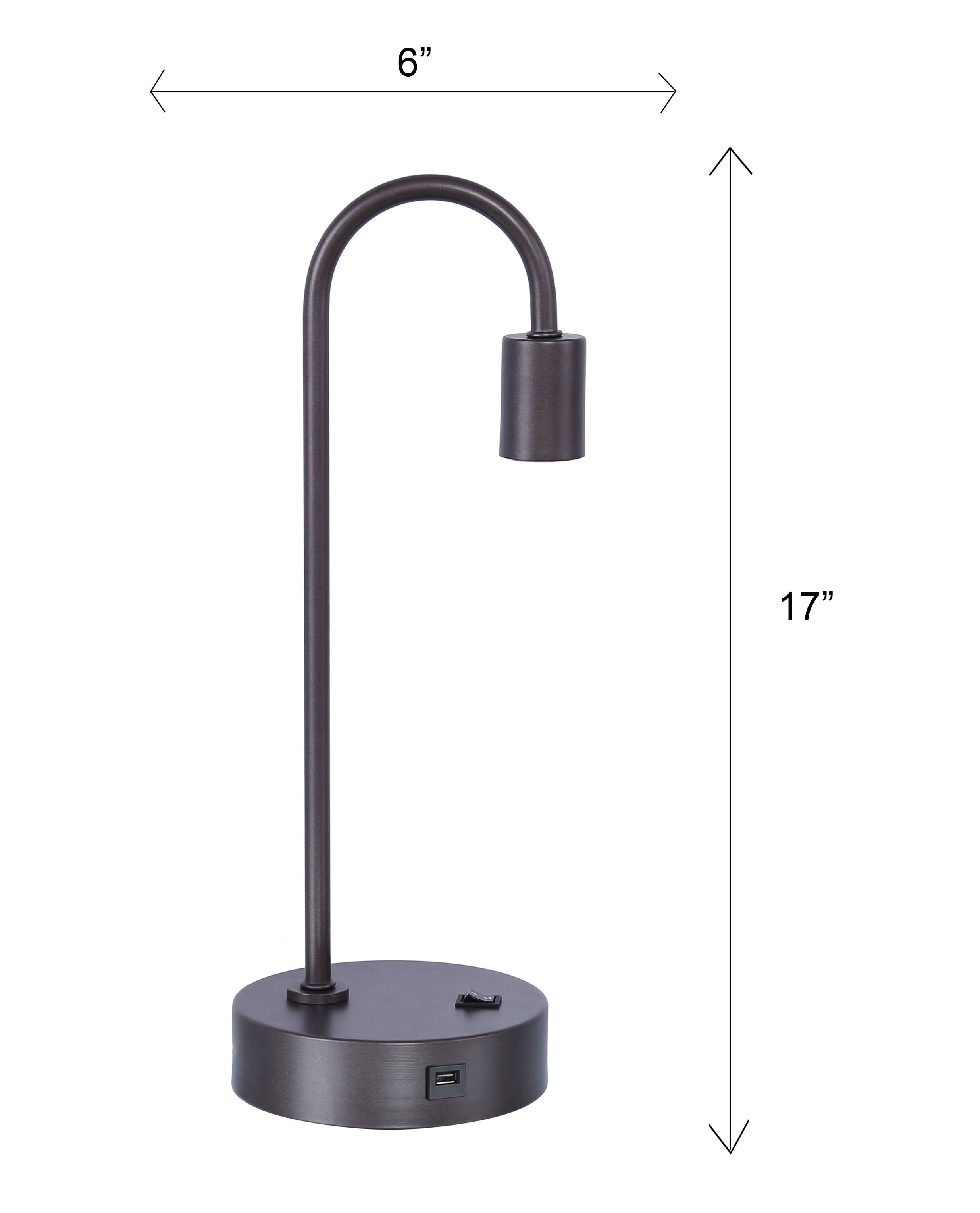 Grandview Gallery 17" Minimalist Slate Gray Desk Lamp ft. Built-In USB Port, Sleek Body, Exposed Bulb Design, and Convenient Rocker Switch