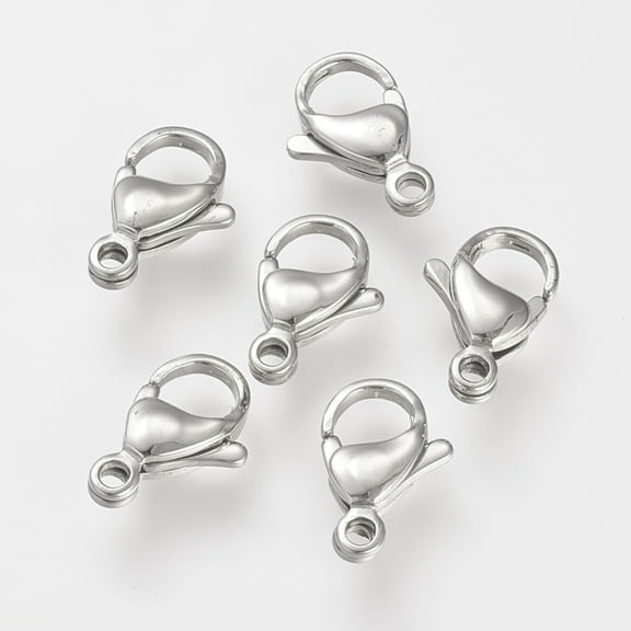 20pc 304 Stainless Steel Lobster Claw Clasps Parrot Trigger Clasps Stainless Steel Color 15x9x4mm Hole: 2mm