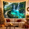 thumbnail image 3 of Multi-Tiered Waterfall Cascading in Lush Forest, Serene Watercolor for Nature Enthusiasts, Botanical Landscape Art, Housewarming Gift Tapestry Wall Hanging for Living Room and Bedroom, 3 of 7