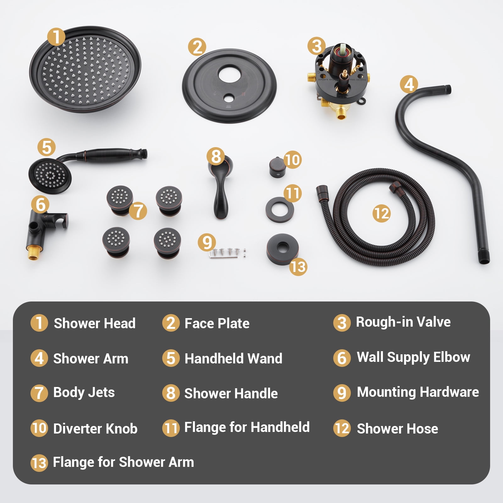 Antique Shower Faucet-Sets Fixtures: 9 inch Wall Rain Head with Handheld Spray and Body Jets, 3 Way Diverter Rough in Valve System included Trim Kit, Oil Rubbed Bronze