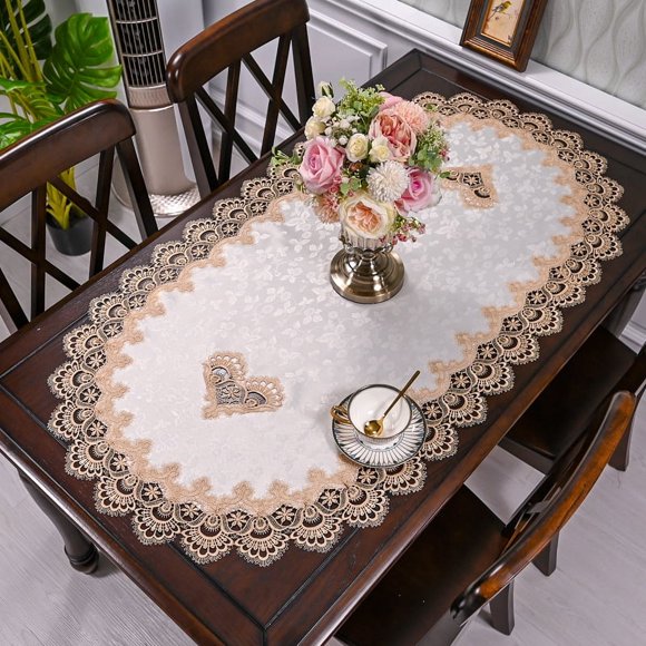 Embroidered Tablecloth Lace Table Runner, Oval Coffee Table Runner Table Centerpiece Doily Placemat Nightstand Dresser Scarf