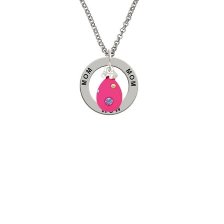 Dot Mother Of Pearl Ring - Hot Pink Easter Egg with Color Crystal Dots Mom Affirmation Ring Necklace