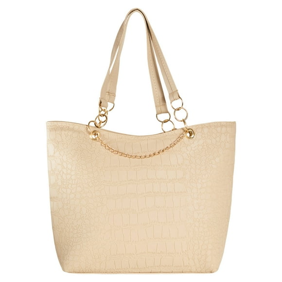 Bolsa Tote Bjx Fashion Dama Elegante Beige Grabado Crocco