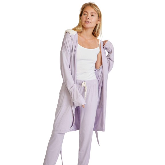 Nestin Women's Jersey Robe & Pants Loungewear Set, Medium, Lavendar