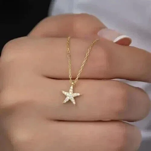 1.00Ct Round Cut Lab Created Diamond Women's Star Pendant in 14k Yellow Gold Plated 18"Chain