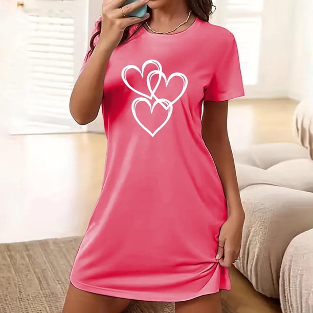 Camisón corto de talla grande para mujer, camisón de manga corta con estampado de pecho a la moda, camisón para mujer