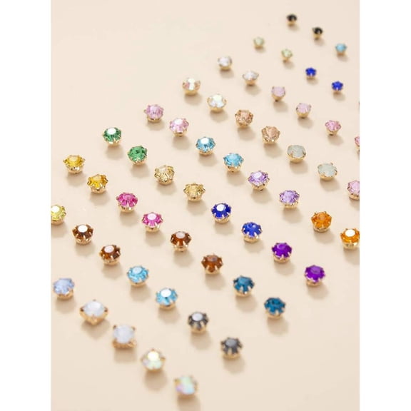 Rhinestone Stud Earrings Set Multicolor-2 36 Pairs