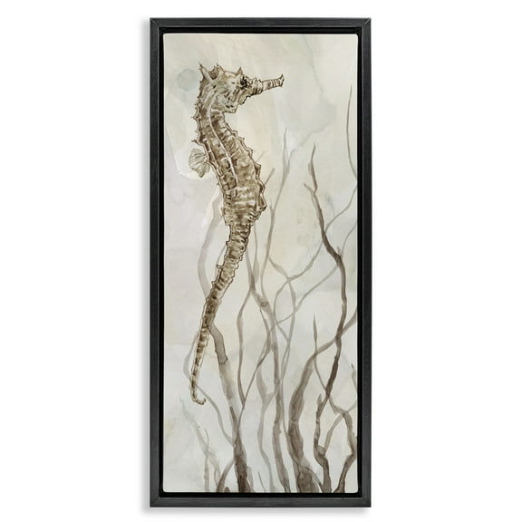 Stupell Industries Vigilant Seahorse Ocean Wildlife Animals & Insects Painting Black Floater Framed Canvas Art Print Wall Art, 11 x 25