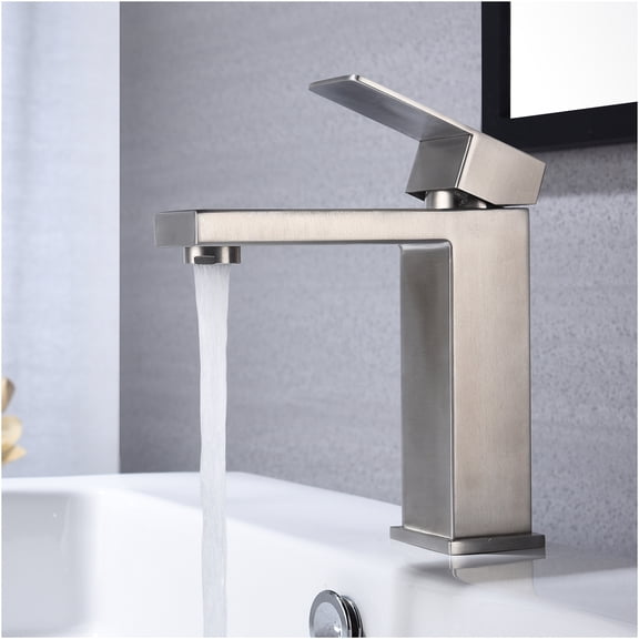 JERFIT Modern Single Handle Waterfall Bathroom Sink Faucet with Ceramic Cartridge, Brushed Nickel Finish, 1-Hole Deck Mount Vanity Tap