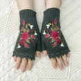 thumbnail image 2 of KHONTS Women's Hand Embroidered Knitted Flower Fingerless Gloves 01-Dark Gray One Size, 2 of 3