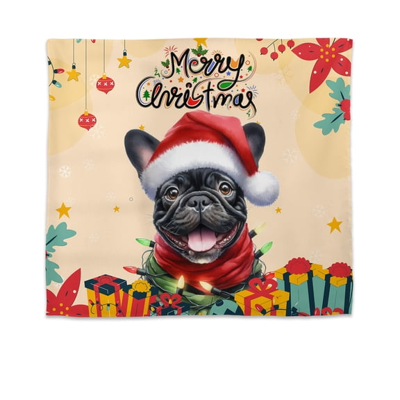 Merry Christmas Santa French Bulldog Scarf Twinkling Lights Xmas Holiday Tapestry Dog Lover Gifts Wall Hanging Backdrop Home Decor - 00022