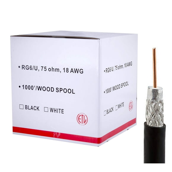 Five Star Cable RG6 UTP 1000 ft Shielded Coaxial Cable ETL Listed for use with Audio, Video, and CATV/MATV Transmission. Black (1000 Ft, Black)