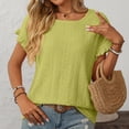 thumbnail image 4 of HOWPAY Summer Tops for Women Short Sleeve Crew Neck Solid Color T Shirts Loose Fit Baggy Work Tee Tops Comfy Lightweight Y2K Clothes Yellow XXL, 4 of 6