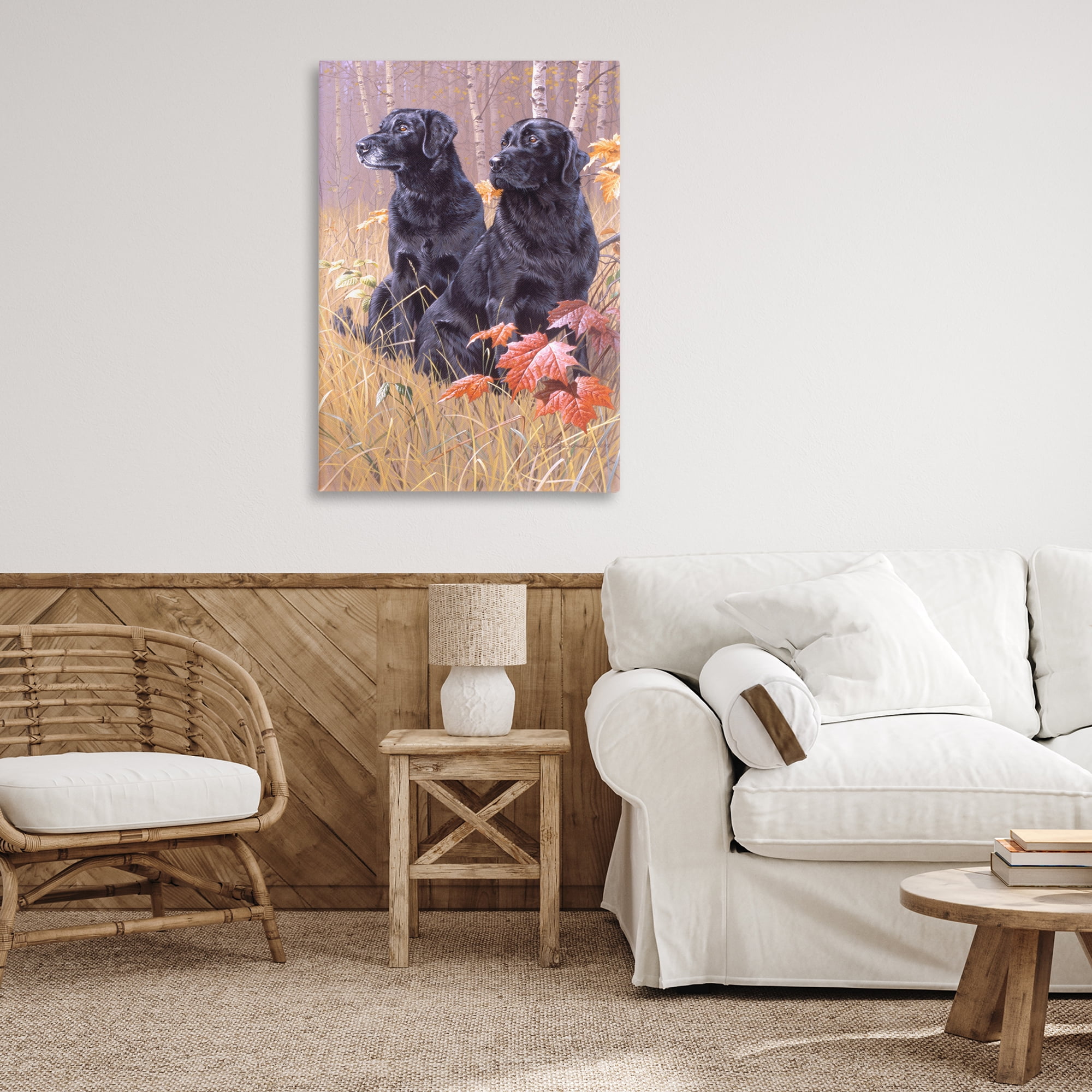 Stupell Industries Autumnal Black Dogs Animals Painting Wrapped Canvas Art Print Wall Art, 24 x 36