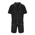 thumbnail image 4 of REORIAFEE Men's Hawaiian Set Outfit Tracksuits Casual Floral Suit Men's Cardigan Suit Slim Mesh Knit Shirt Short Sleeve Lapel Shorts Suit Sports Vacation Top Shorts Two Piece Set Black L, 4 of 6
