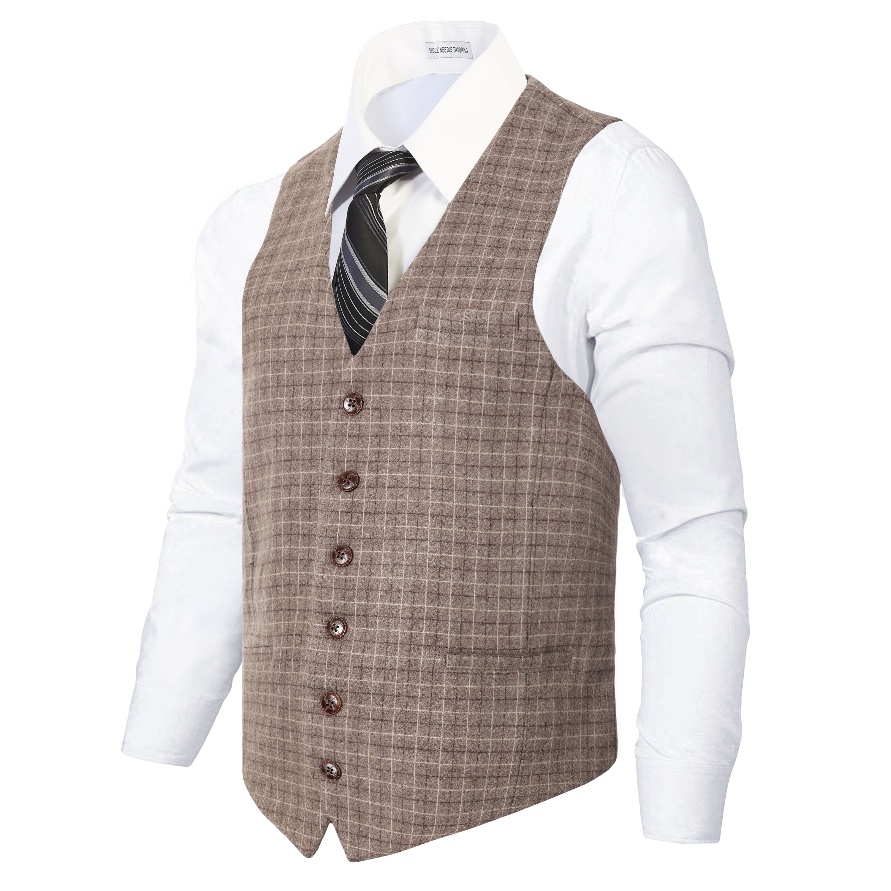 Gioberti Men's 6 Button Slim Fit Formal Herringbone Tweed Vest 