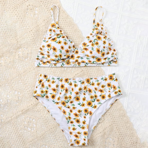 Girls Swimsuit Two Piece Bikini Sets Beach Floral Print Bathing Suits Cute Summer Bathing Suits Girl Swimsuit Size 6-8 Years