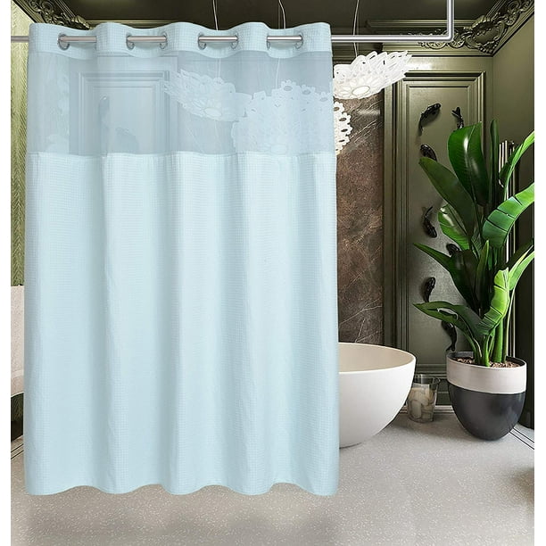 Waffle Weave Hotel Style No Hooks Needed Shower Curtain with Snap