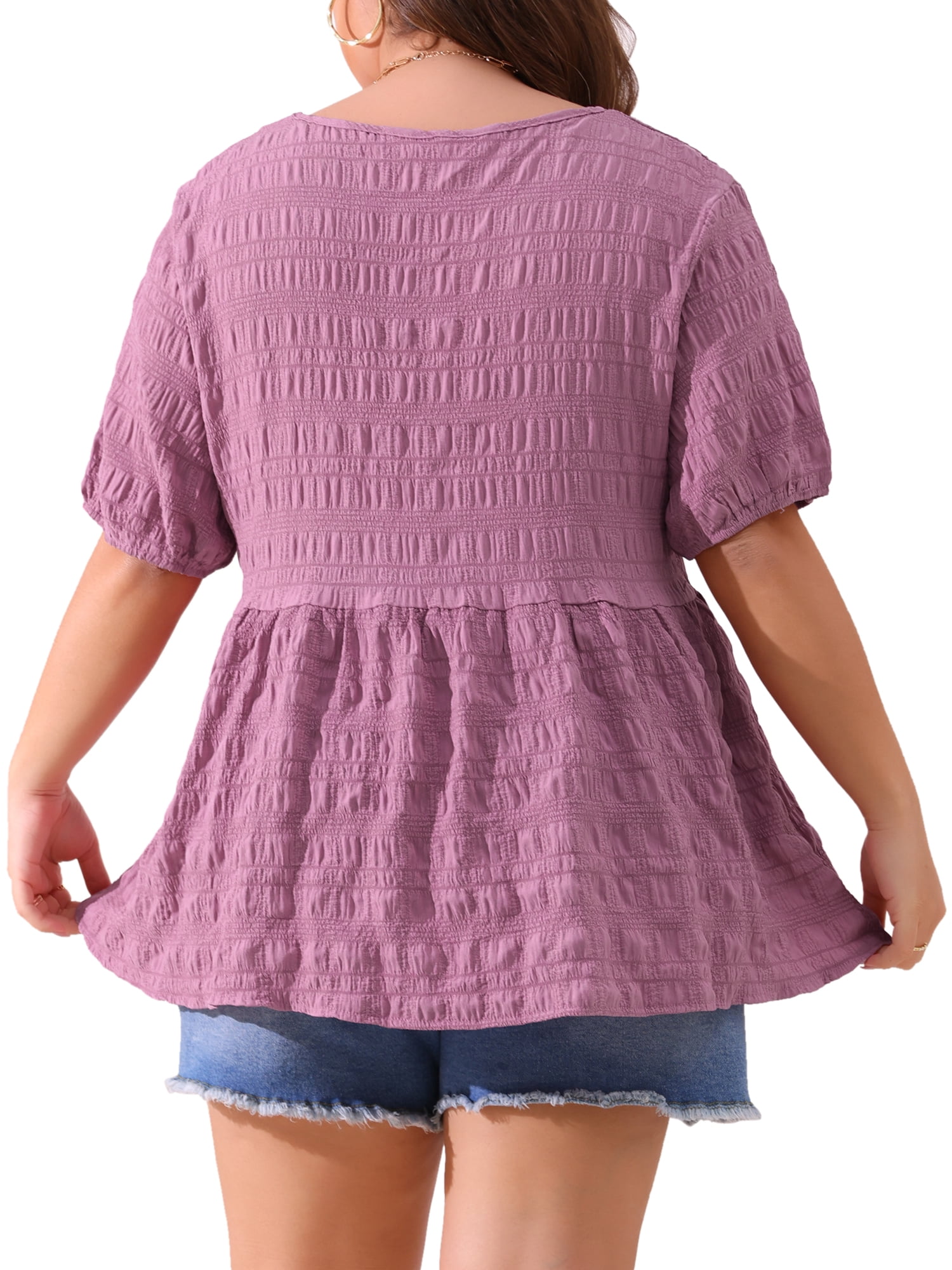 Women's Plus Babydoll Tops Crewneck Short Sleeve Loose Fit Flowy Blouse 3X Purple