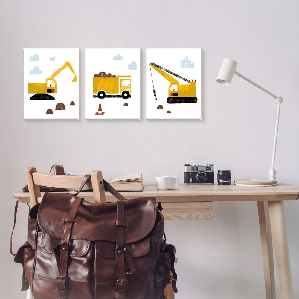 Stupell Industries Illustration of Construction Trucks with Crayon Stylization Graphic Art Unframed Art Print Wall Art Set of 3, 10x15, by Daphne Polselli