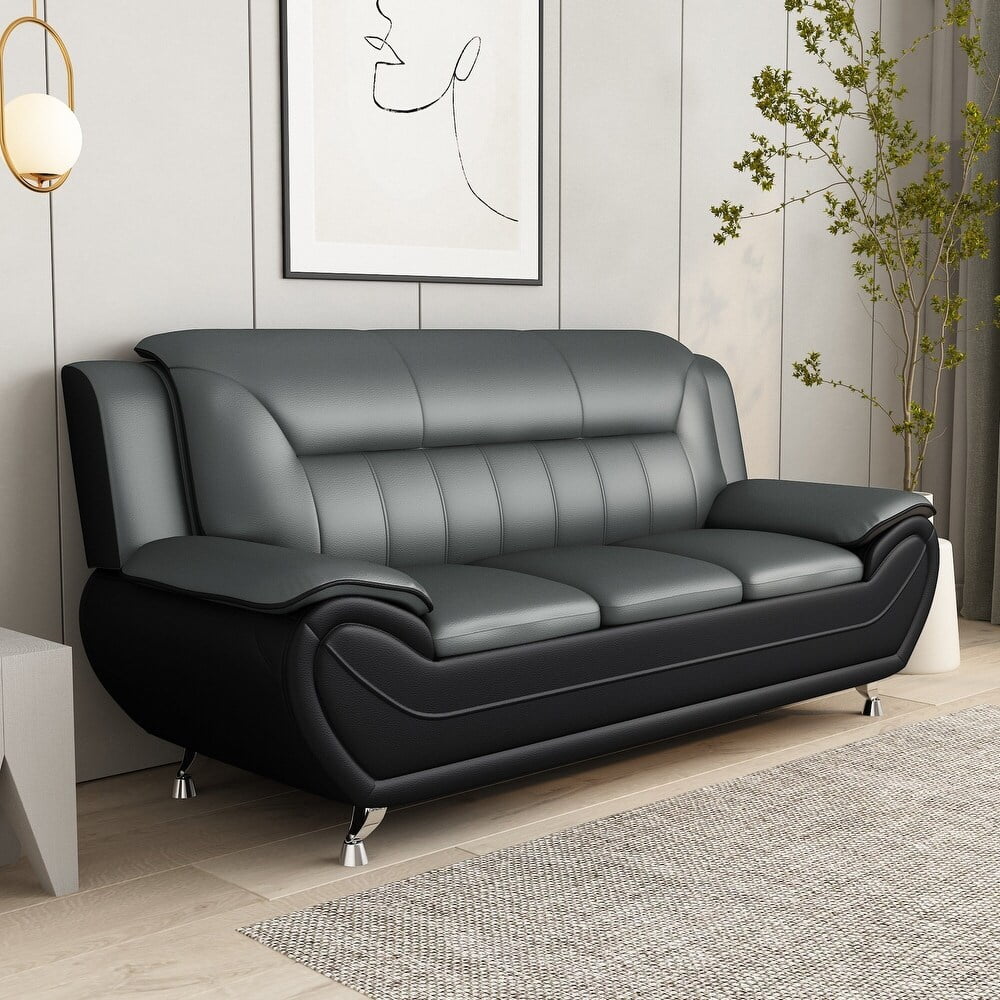 US PRIDE FURNITURE Eveland 79.2" Faux Leather Pillow Top Arm Sofa-Gray/Black
