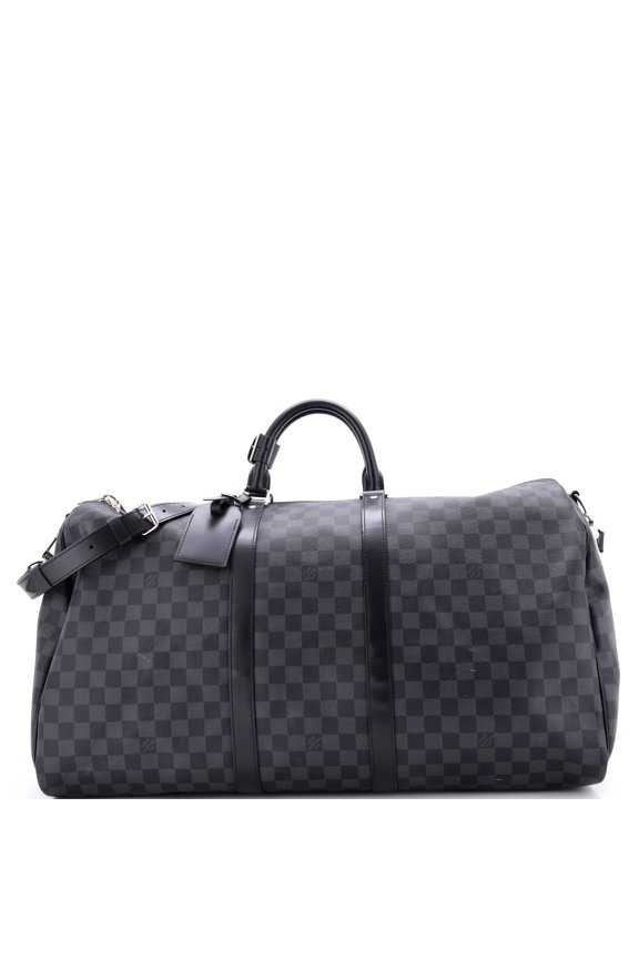 Pre-Owned Keepall Bandouliere Bag Damier Graphite 55 By Rebag