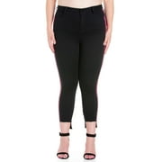 Cello Juniors' Plus Size Mid Rise Step Hem Black Crop Skinny with Stripes