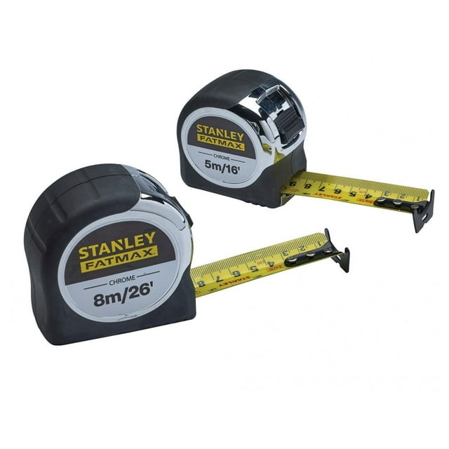 Stanley Hand Tools Fatmax Chrome Pocket Tapes 5m/16ft & 8m/26ft (twin Pack)