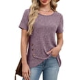 thumbnail image 3 of Womens Summer Tunic Tops Short Sleeve Crew Neck Casual Shirts Button Detail Loose Fit T Shirts for Daily Wear Vacation, 3 of 8