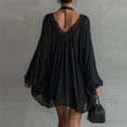 thumbnail image 2 of Morttic Women's Sexy Elegant Lace Trim Halter V-Neck Mini Flowy Dress – Long Sleeve Backless for Vacation & Dinner Party Black，XS, 2 of 4