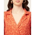 thumbnail image 5 of Moomaya Womens Printed Lapel Collar Dress Puffed Sleeves Knee Dress With Pockets, 5 of 7