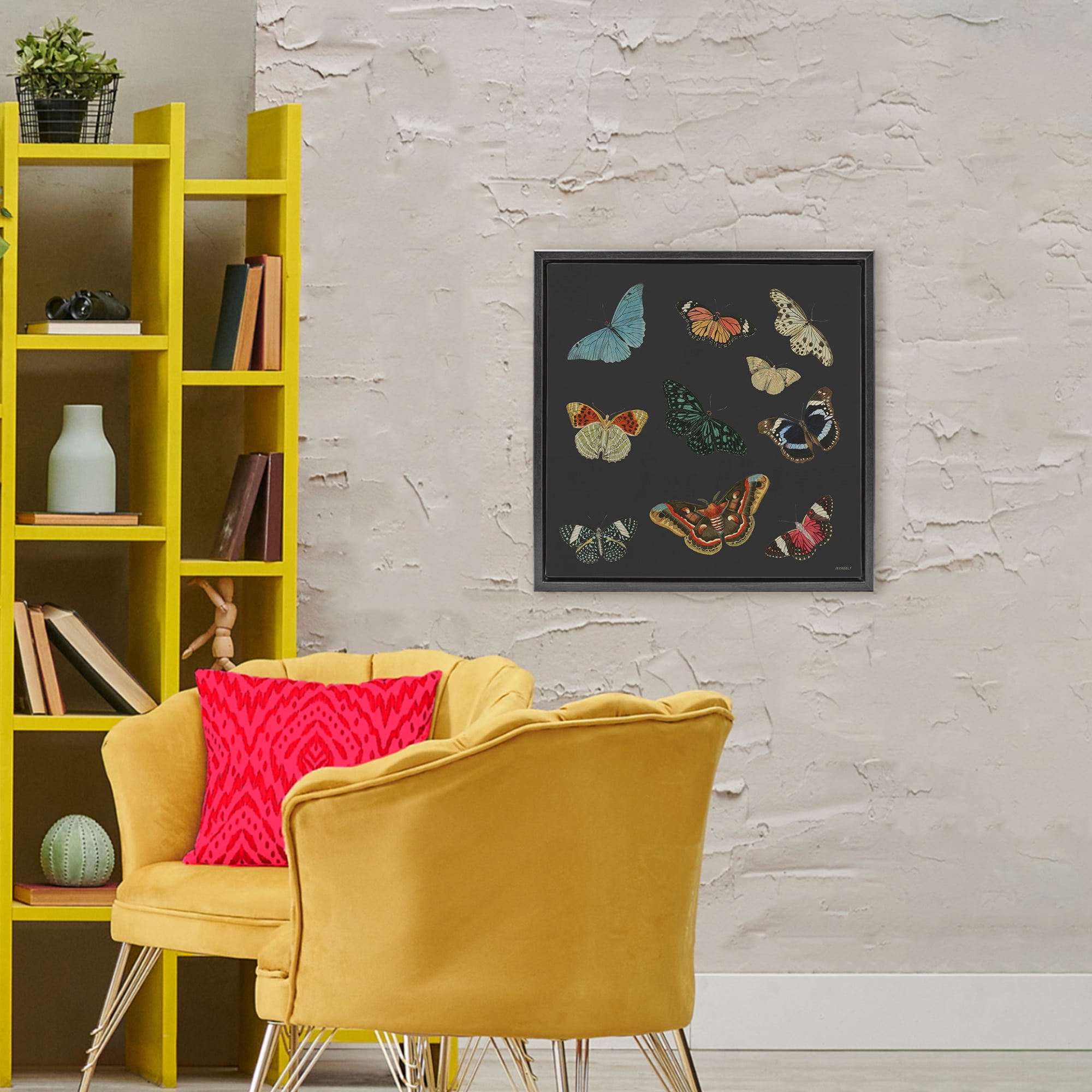 Stupell Industries Insects Group on Black Black Framed Floater Canvas Wall Art, design by Dan Meneely