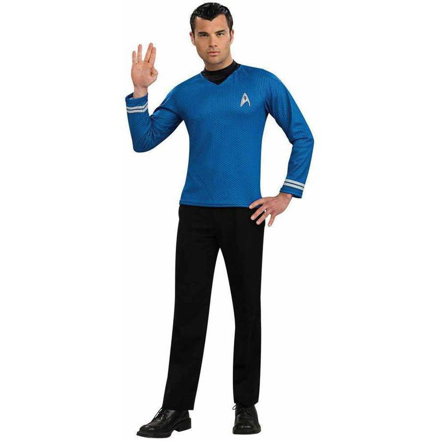 Men's Spock Star Trek Blue Shirt Fancy Dress Costume 
