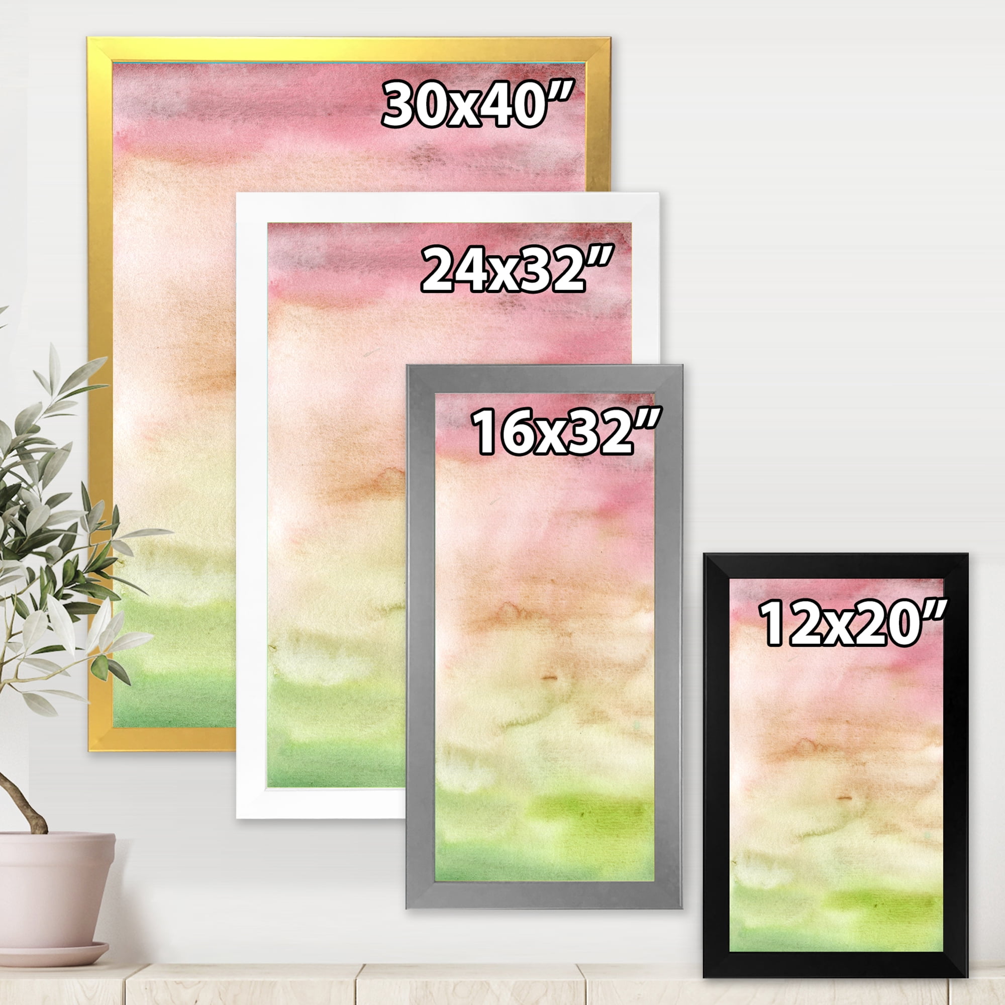 Designart 'Abstract Sunset With Pink Green and Beige' Modern Framed Art Print