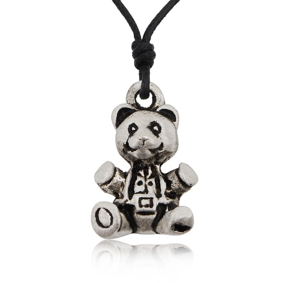 Teddy Bear Silver Pewter Charm Necklace Pendant Jewelry With Cotton Cord