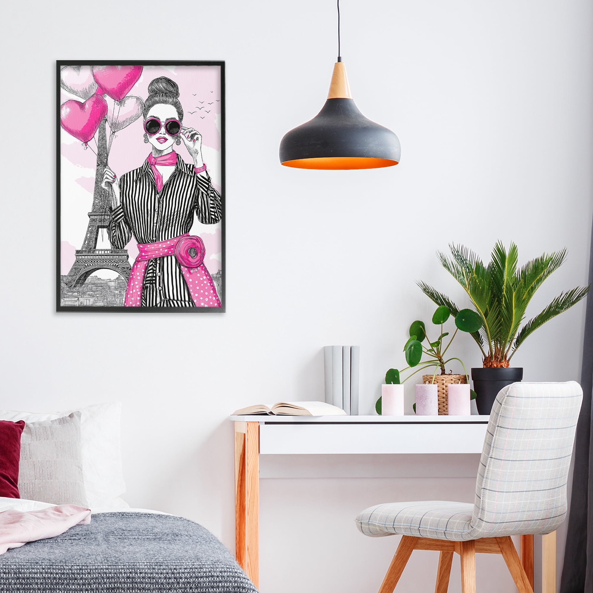 Stupell Industries Parisian Chic Woman with Balloons Black Framed Giclee Art, design by Jess Stempel