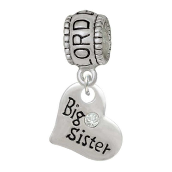 Delight Jewelry Silvertone Small ''Big Sister'' Heart with Clear Crystal Lord Guide Me Charm Bead