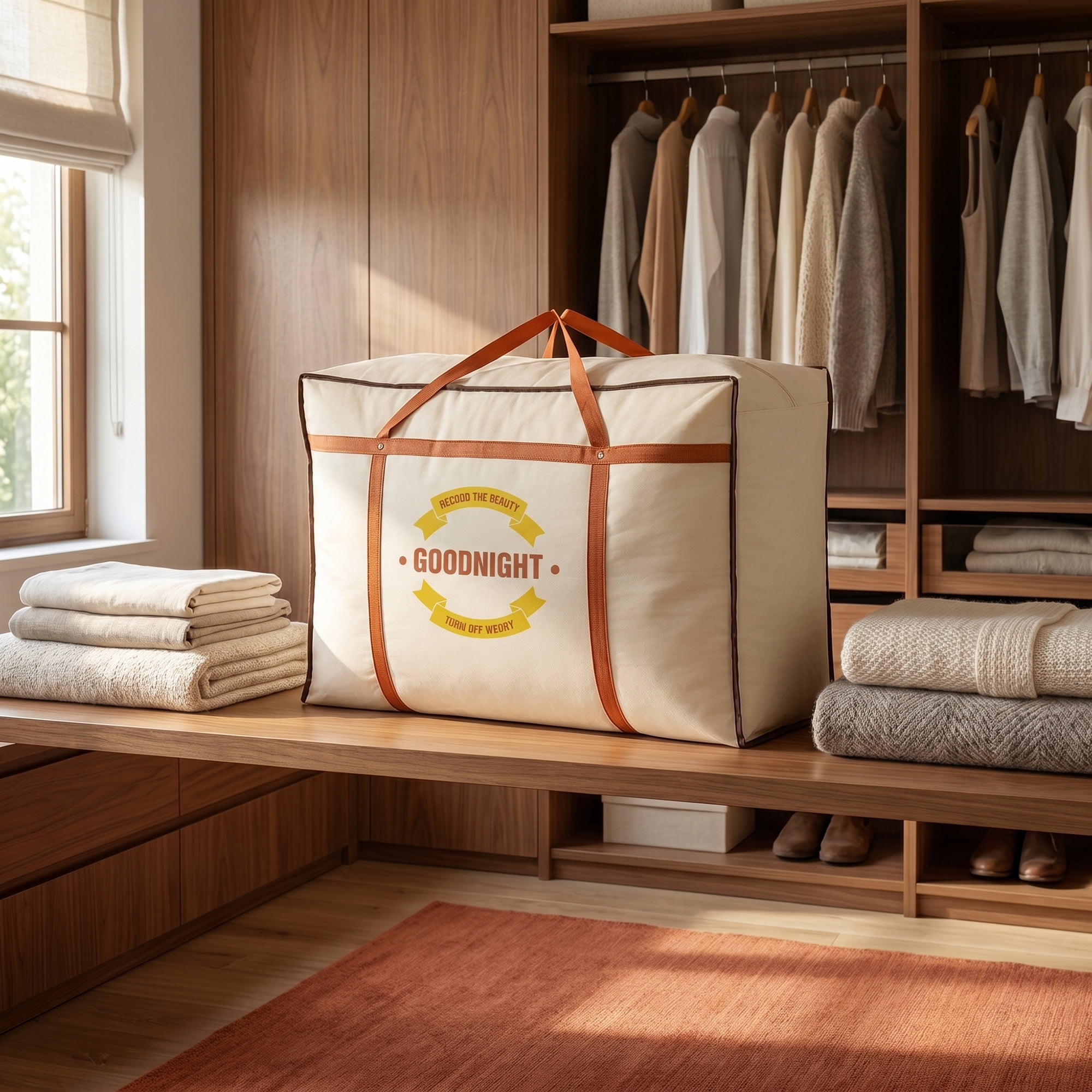 Unique Bargains Spacious Carry Duffle for Seasonal Garment Arrangement Beige 28.3" x 20.5" x 12.2"