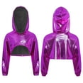 thumbnail image 4 of TiaoBug Shiny Metallic Cropped Hoodie Sweatshirt for Girls Cheerleading Performance Jazz Dance Crop Top Purple 10, 4 of 5