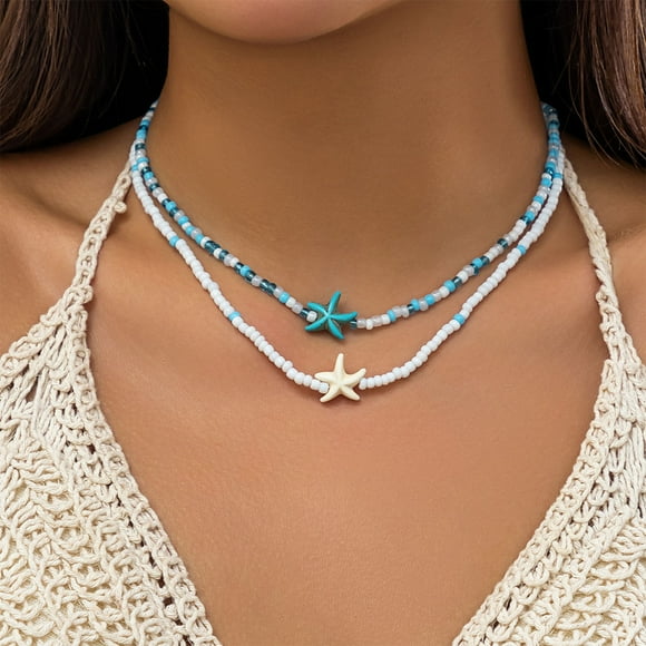 JUEGO DE GARGANTILLAS DE ESTILO OCEÁNNICO, Collar de cuentas Con cuentas de 2 piezas de resina mejoran el escote para mujeres para la playa