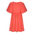 thumbnail image 6 of gljltg Women's Casual Fashion Solid Color Puff Sleeve Short Sleeve V-Neck Dress, Cotton/Linen Breathable Lightweight Summer Outfit, Multi-Occasion Home Daily Wear, Easy Care Washable, 6 of 7