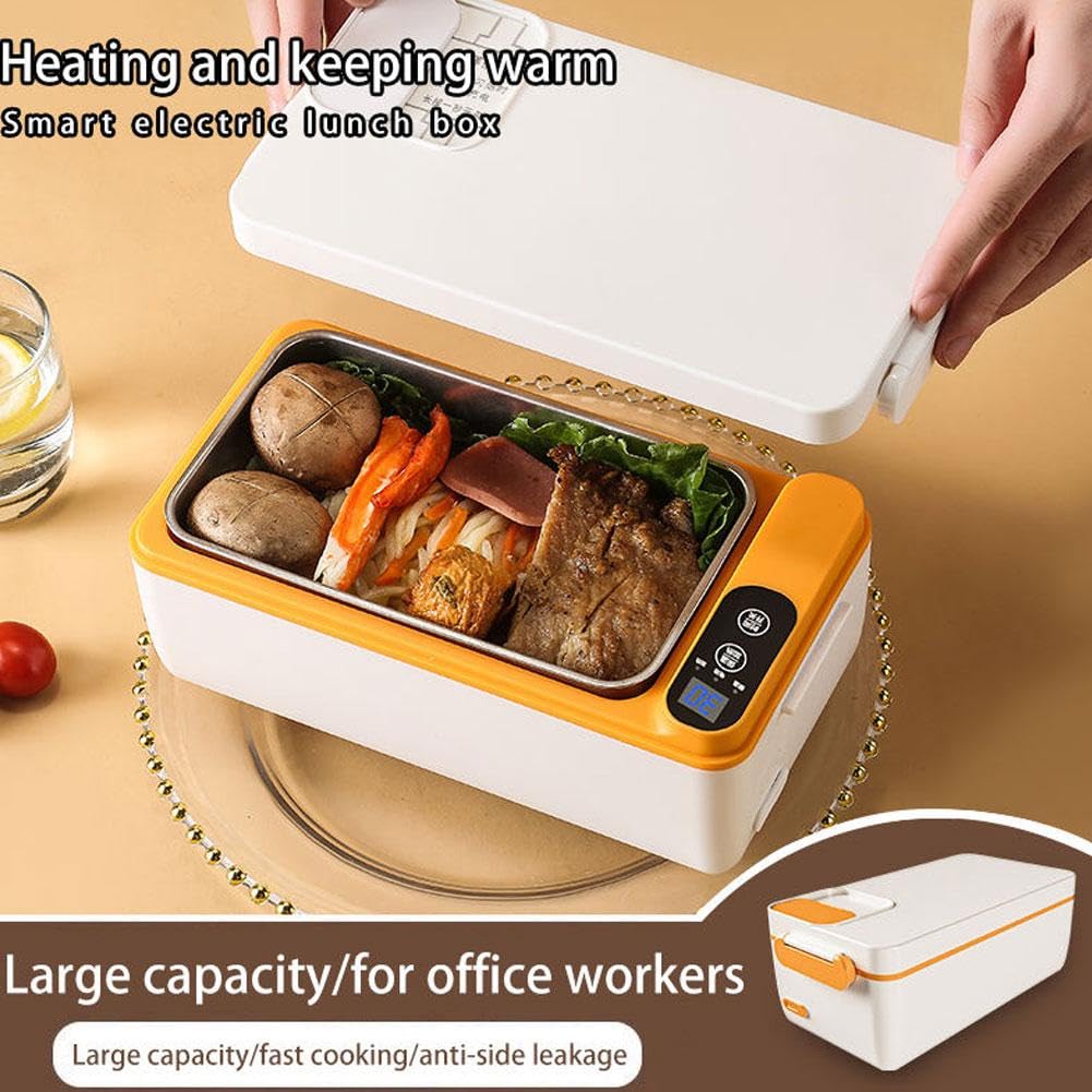 Cordless Electric Lunch Box, 1.2L Self Heating Lunch Boxes with Automatic Heating, 12000mAh Rechargeable Portable Food Warmer with 65 Degree Constant Temperature Heating, for Office,Outdoors (White)