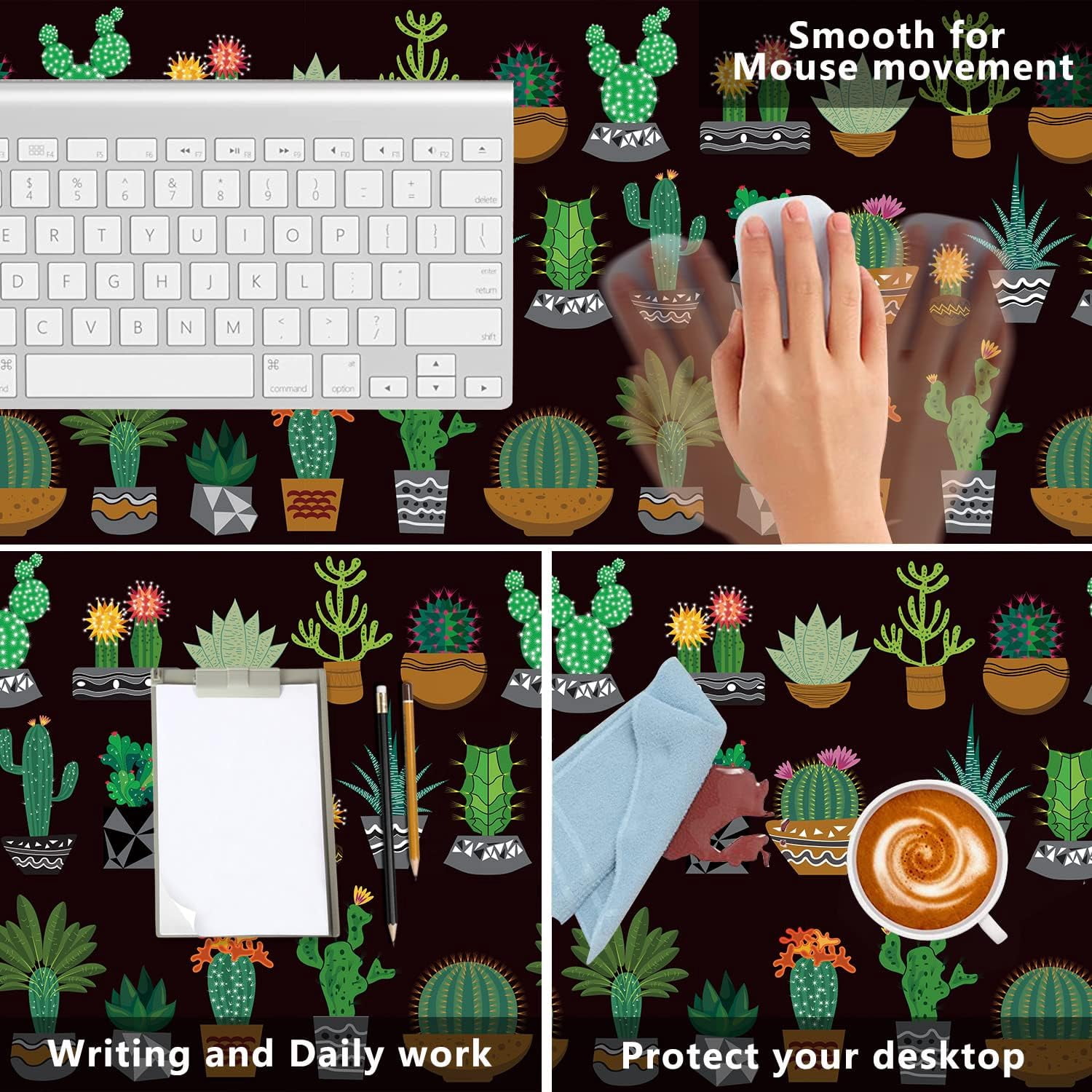 Cactus and Succulents Desk Mat,Cute Plant Extended Gaming Mouse Pad,Large Non-Slip Rubber Base Mousepad with Stitched Edges,Waterproof Mouse Mat Desk Pad for Office Game Home 35.4x15.75 in